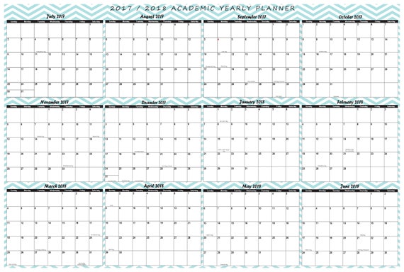 large 2017 2018 academic yearly wall calendar planner wet etsy academic planner calendar