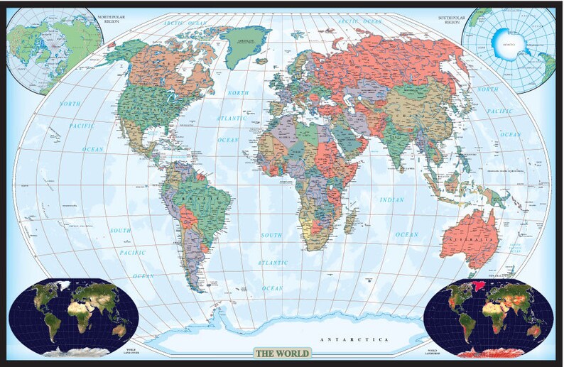 24x36 Laminated Swiftmaps World And Usa Contemporary Elite 3d Two Wall