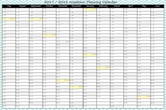 large 2017 2018 academic yearly wall calendar planner etsy academic planning calendar