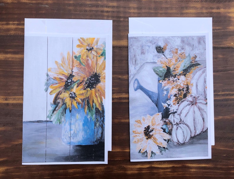 Stationery Set of 4 or 8 Note Cards Envelopes Included 5-12 x 8-12 ACRYLIC PAINTING Autumn Floral Cards
