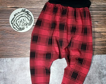 Organic Napa Romper in Red and Black Plaid with Pockets Available in Various Sizes