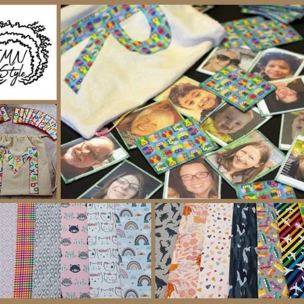 Custom Fabric Photo Memory Game; Family Photos, Matching Cards, Drawstring Backpack; Unique Gift