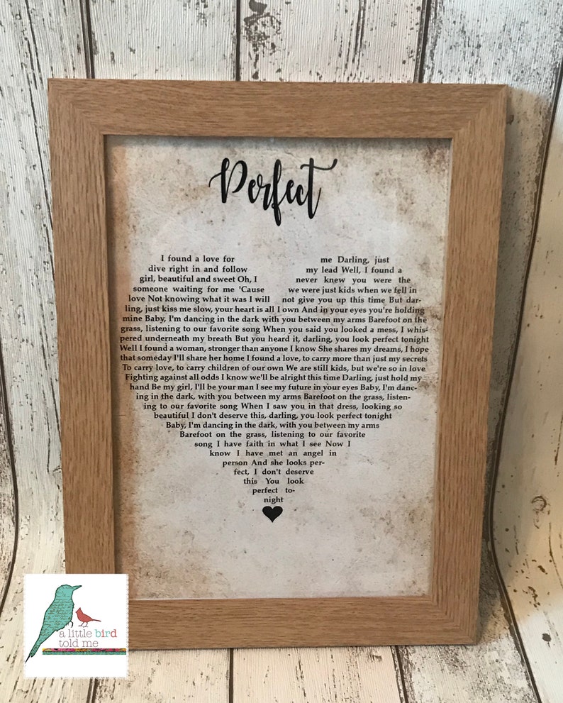 Ed Sheeran 'perfect' Song Lyrics Print Heart Shape | Etsy