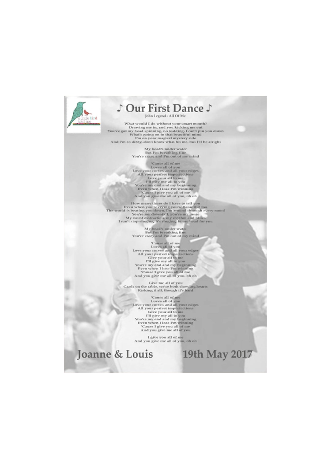 Personalised First Dance Photograph Song Lyrics Print First Etsy UK