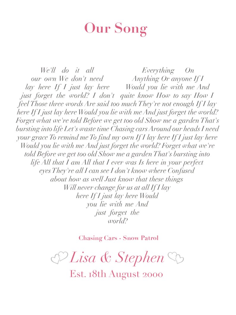 Heart Full Of Love Lyrics Love heart song lyrics print heart shape First Dance / | Etsy