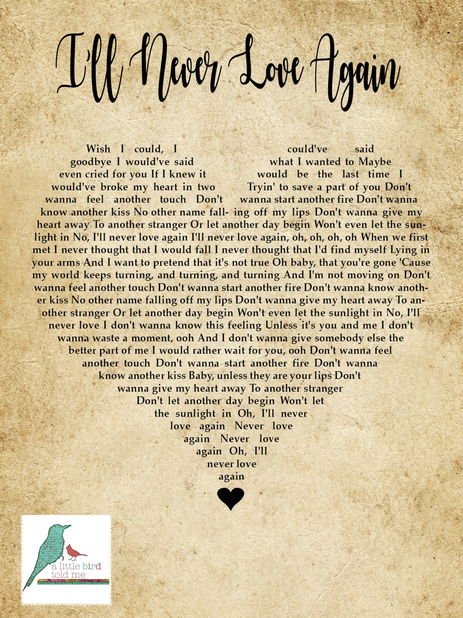 A Star is Born 'i'll Never Love Again' Song Lyrics - Etsy