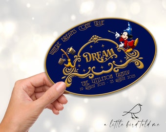 Disney Cruise door magnet | personalised with dates and name | Wish Dream Wonder Fantasy Magic Treasure - cruise decor - ship stern design