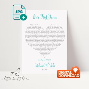 Song lyrics heart - heart shape Christmas Gift / Wedding / Anniversary / Girlfriend / Fiancee / Valentines / Engagement DIGITAL IMAGE