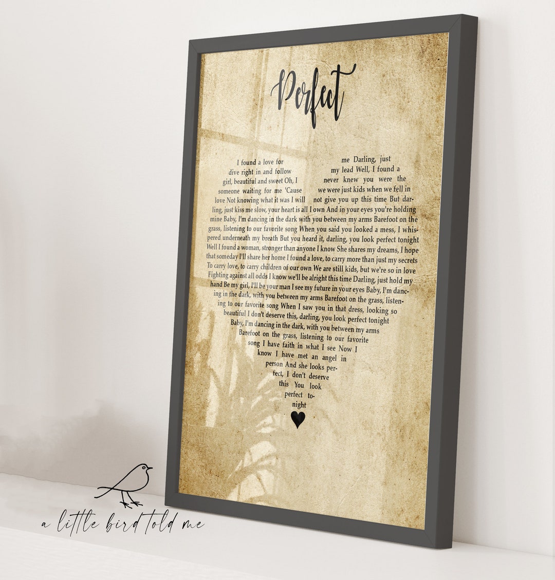 Ed Sheeran 'perfect' Song Lyrics Print - Heart Shape Vintage - Gift /  Wedding / Love / Valentines / Engagement / Home Decor / Wall Art - Etsy  Israel, image size:1080x1129