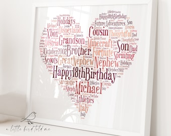 Heart Personalised Word Art Gift Keepsake Print or Print and Frame - Birthday / Any Occasion