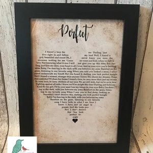 Ed Sheeran 'perfect' Song Lyrics Print Heart Shape Vintage Gift ...