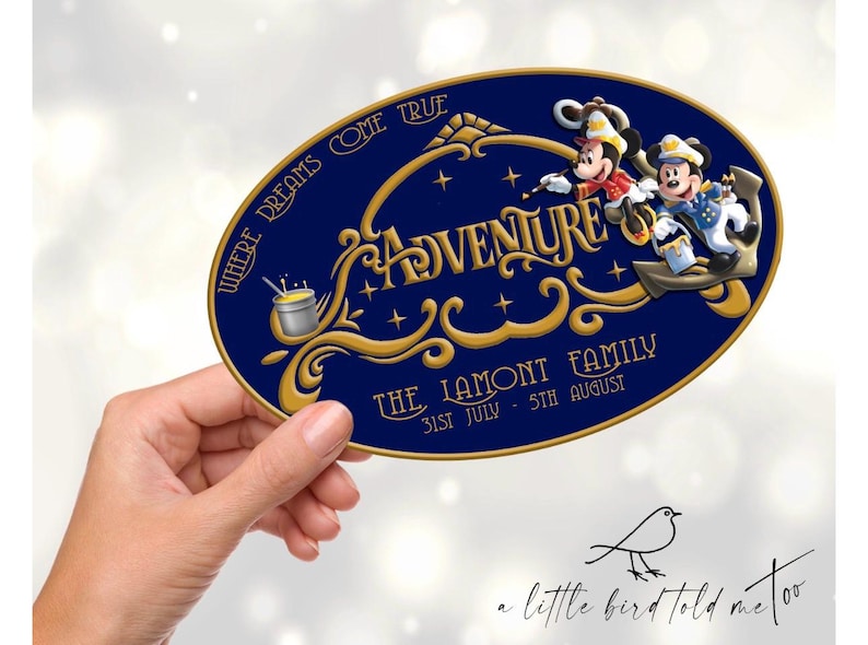 Fantasy Cruise door magnet (choose any ship!) personalised with dates and name | Wish Dream Wonder Magic Treasure - cruise decor Adventure design 1