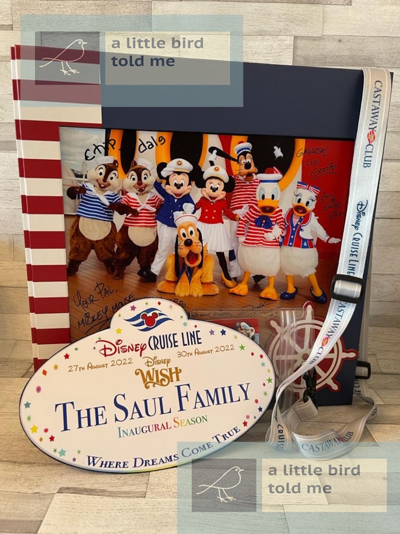 Puede incluir: Una etiqueta de nombre ovalada blanca con estrellas de colores y el texto "Disney Cruise Line", "27th August 2022", "Disney Wish", "30th August 2022", "The Saul Family", "Inaugural Season" y "Where Dreams Come True".