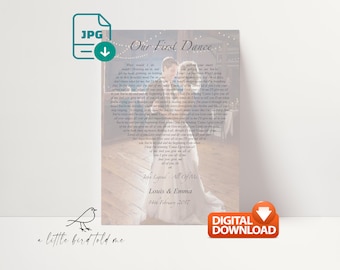 Letras de canciones de fotografía personalizadas - forma de corazón - Primer baile / boda / aniversario ¡Cualquier canción! IMAGEN DIGITAL .jpg por correo electrónico