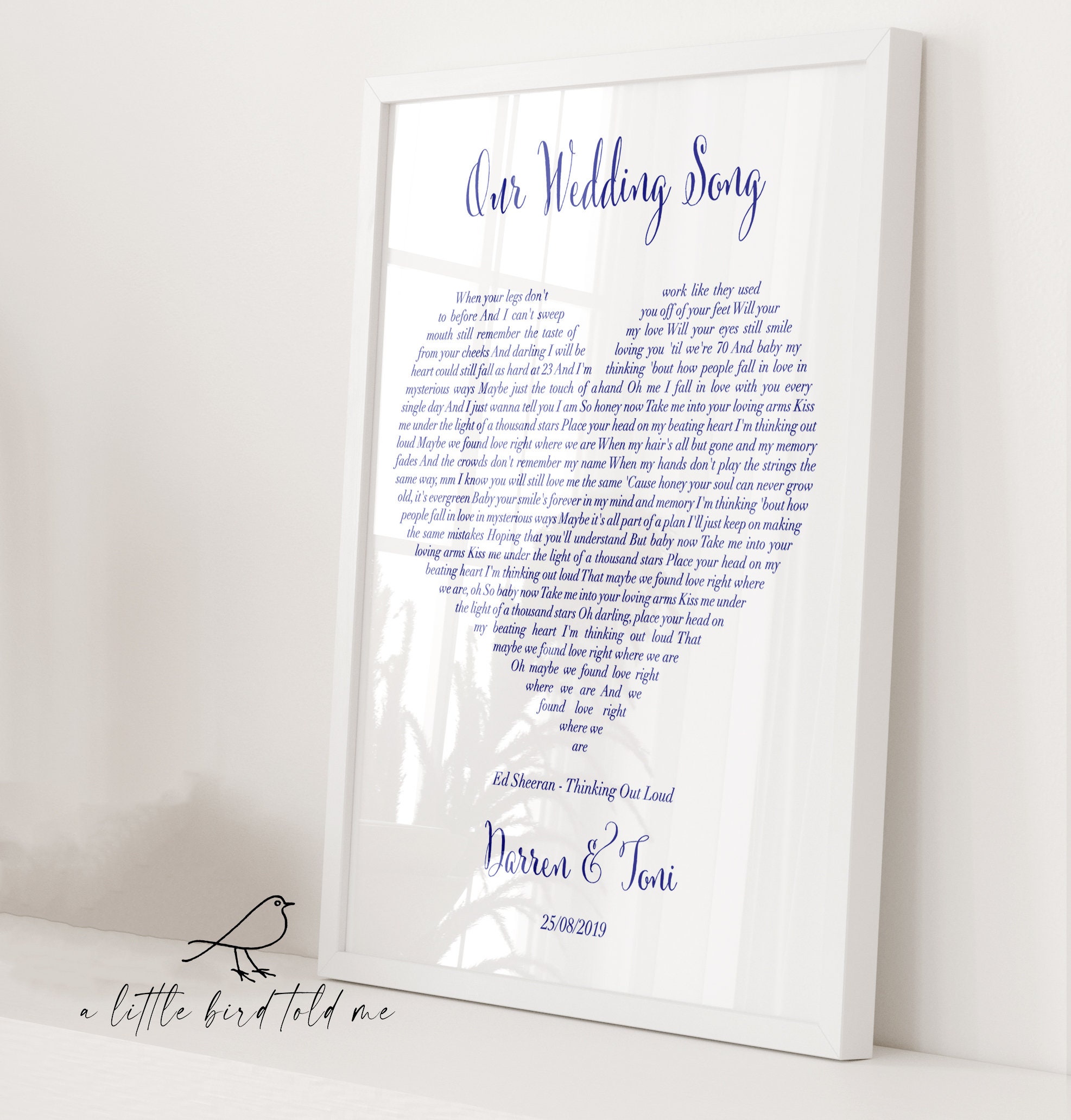 1st Wedding Anniversary Personalised Song Lyrics Print | Paper ...