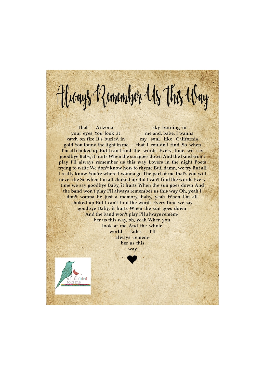 Traduction Paroles Always Remember Us This Way A Star Is Born 'Always Remember Us This Way' Paroles - Etsy France