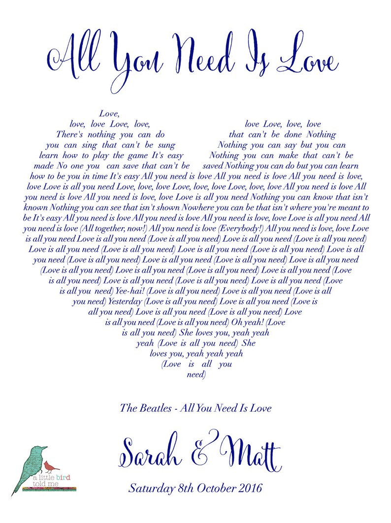 Song lyrics heart heart shape Christmas Gift / Wedding ...