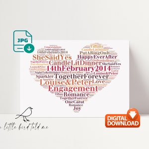 Personalised word art engagement gift keepsake | digital download printable | wedding gift wall art | love family thank you retirement mum