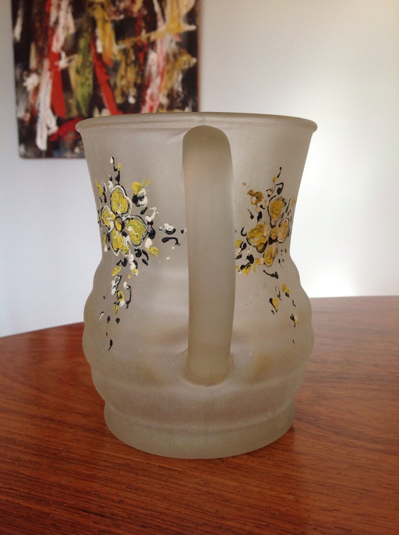 Vintage water lemonade pitcher set frosted glass with enamel Etsy