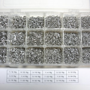 Jeweler Starter Kit Jump Rings Bright Aluminum Size Sampler 3900 rings American Chainmail 20g 18g 16g