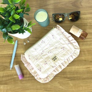 Quilted Ruffle Pouch – Cosmetic Bag, Travel Organizer & Everyday Use