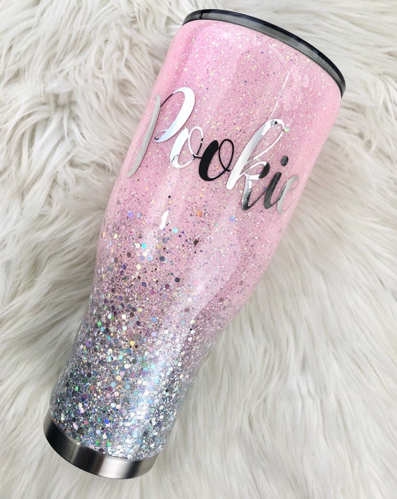 Light Pink /& White Glitter Ombre Tumbler