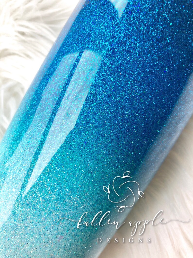 Ocean Blue Ombré Glitter Tumbler Blue Turquoise Ivory Etsy