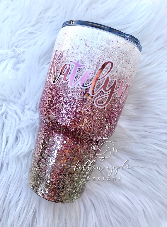 White to Rose Gold to Gold Personalized Glitter Tumbler | Etsy