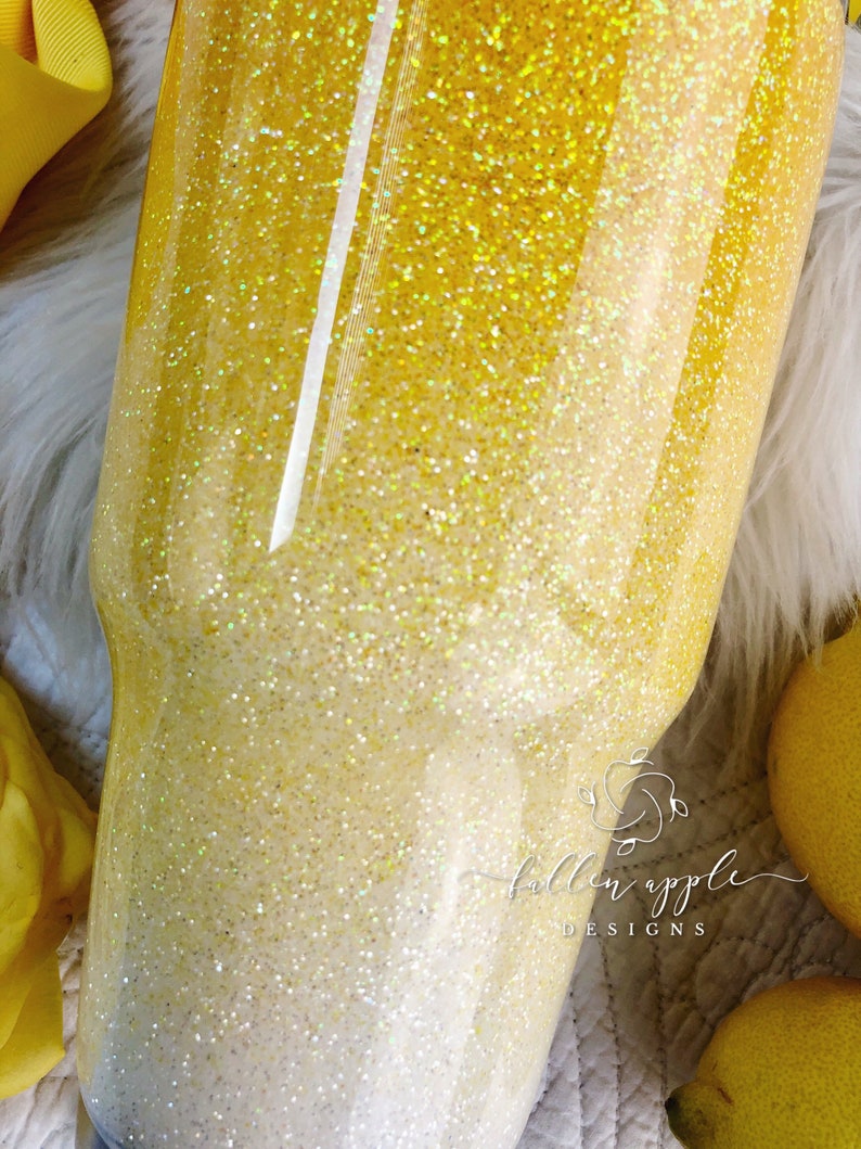 Bright Yellow to White Glitter Custom Personalized Tumbler Etsy
