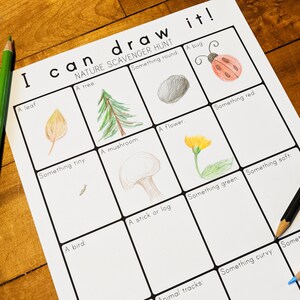 Printable Nature Scavenger Hunt, Kid&#39;s Fun Download and Print Outside Activity, Coloring Sheet, I Spy Outside, Seek and Find, Draw It