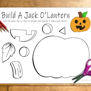 Jack O&#39;Lantern Printable Craft, Indoor Preschool Activity, Kids Coloring Page, Homeschool Activity, Halloween Craft