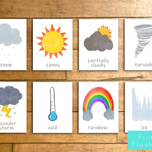 Cartes Flash imprimables météo, activité scientifique à la maison, ressources pédagogiques préscolaires