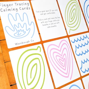 Finger Tracing Calming Cards, Printable Mindfulness Flash Cards, Calm Down Corner Activity, Meditation Activity, Kids Meditation, Zen Zone