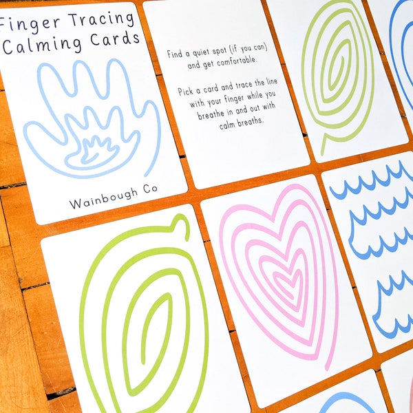 Finger Tracing Calming Cards, Printable Mindfulness Flash Cards, Calm Down Corner Activity, Meditation Activity, Kids Meditation, Zen Zone