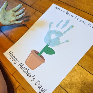 Moederdag handafdruk ambacht, Kid cadeau voor moeder, afdrukbare bloem ambacht, voorschoolse Moederdag activiteit, Moederdag baby peuter cadeau