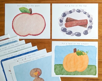 Tapetes de masa para juegos de otoño, páginas de masa para modelar imprimibles, actividad de calabaza para niños, artesanía preescolar de otoño, tapetes de masa natural, escritura previa