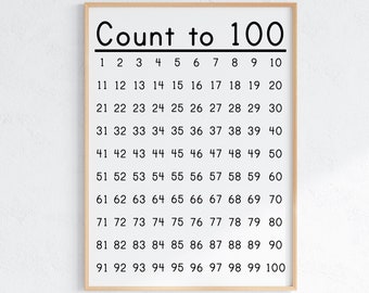 Count to 100 Poster Printable, Instant Download Classroom Decor, Educational Kids Room Print, Homeschool Art, Teaching Resources