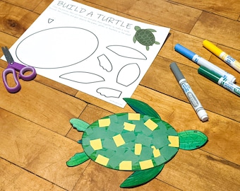 Turtle Printable Craft, Ocean Paper Craft, Indoor Preschool Activity, Kids Coloring Page, Homeschool Download, Summer Printable Craft