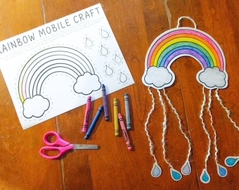 Rainbow Mobile Printable Craft, Indoor Preschool Activity, Kids Coloring Page, Homeschool Download