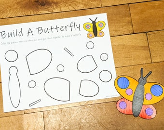 Butterfly Printable Craft, Spring Paper Craft, Indoor Preschool Activity, Kids Coloring Page, Homeschool Download