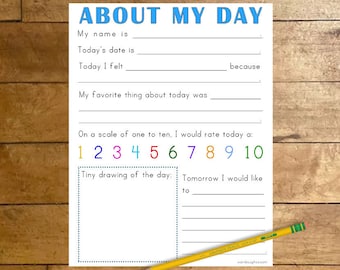 Over mijn dag afdrukbare activiteit, Homeschool Teacher Resources, Journal Writing Prompt for Kids, Daily Reflections, Coloring Page Download