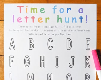 Printable Letter Hunt Activity, Preschool Scavenger Hunt, Toddler Learning Game, Educational Activity, Phonics Printable for Kids