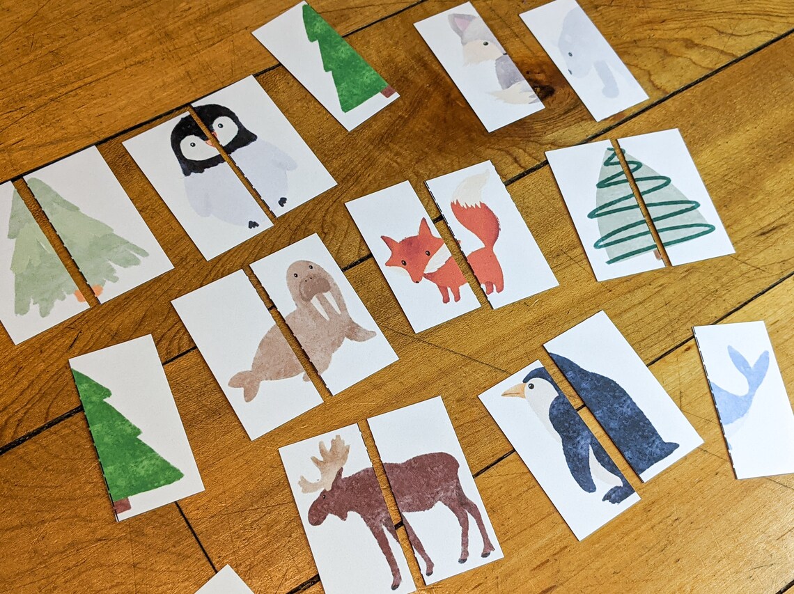 Winter Nature Matching Game, Printable Memory Game, Polar Animals ...