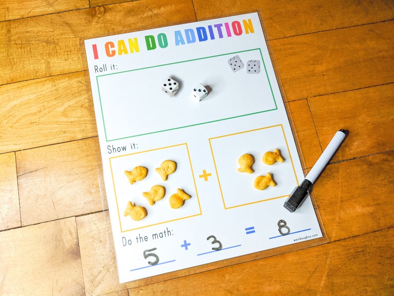 Printable Math Game, Addition Dice Activity, Learning to Count, Educational Activity, Homeschool Download, Teaching Kindergarten image 1