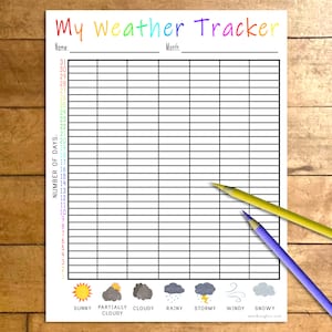 Weather Tracker, Printable Monthly Weather Activity, Homeschool Printable, Educational Kids Coloring Page, Teaching Resources, Daily Journal