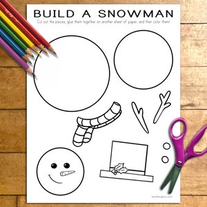 Schneemann druckbare Handwerk, Indoor Vorschulaktivität, Kinder Malseite, Homeschool Aktivität, Winter Craft