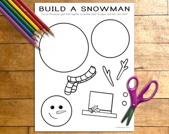 Snowman Printable Craft, Indoor Preschool Activity, Kids Coloring Page, Homeschool Activity, Winter Craft