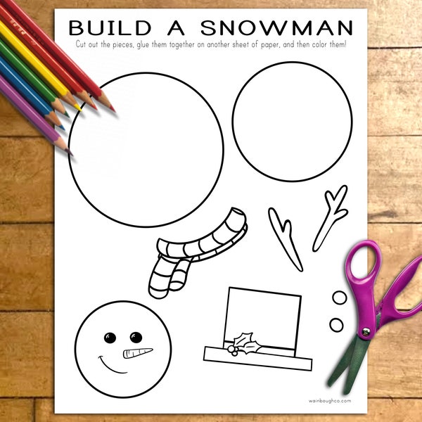 Artisanat imprimable de bonhomme de neige, activité préscolaire d'intérieur, page de coloriage d'enfants, activité d'école à la maison, artisanat d'hiver