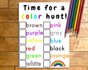 Printable Color Hunt Activity, DIY Scavenger Hunt, Rainbow Party Ideas, Toddler Learning Game, Educational Activity Download