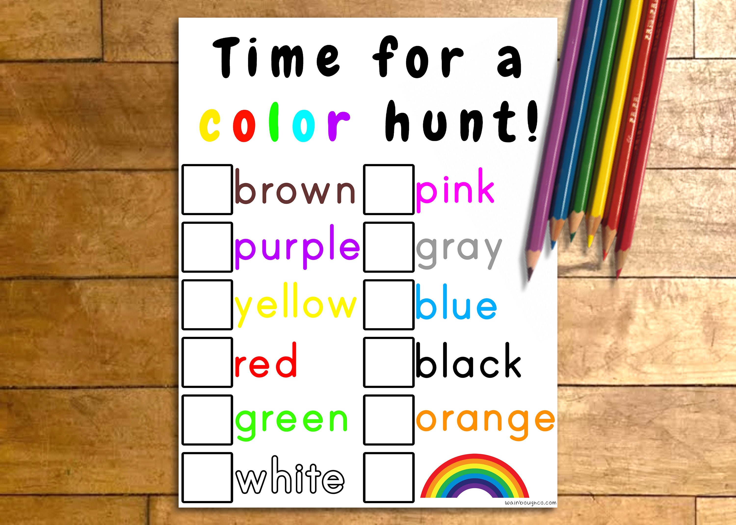 Printable Color Hunt Activity, DIY Scavenger Hunt, Rainbow Party Ideas ...